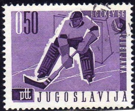 Yugoslavia 1966 Scott 799 Sello Deportes Hockey sobre Hielo 50p Timbre Utilisé usado 